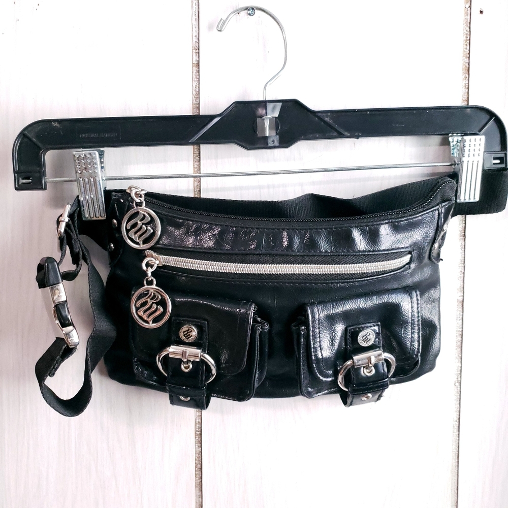 Rocawear Black Leather Fanny Pack Belt Waist Bag Adjustable Buckle Strap Y2K